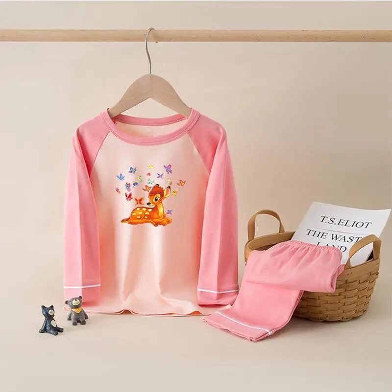 Bambi Kids Boys Girls Pajama Set Autumn Children's Sleeping Clothing Sets Kids Cotton Pyjamas Print Long Sleeve Pants Sleepwear