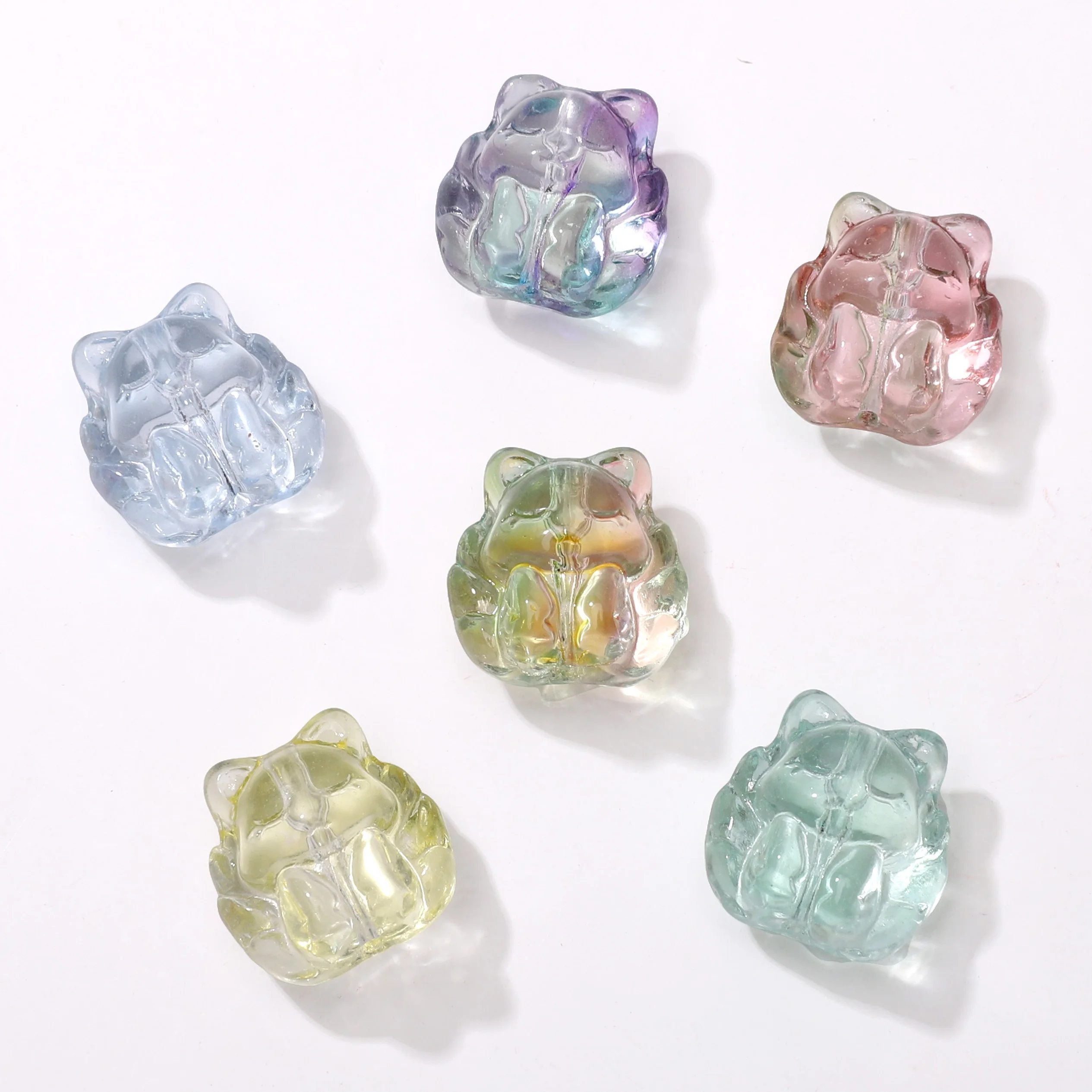 

5Pcs Colorful Transparent Cute Fox Shape Beads 18x18mm Glass Loose Beads For Jewelry Making DIY Bracelet Phone Chain Accessories