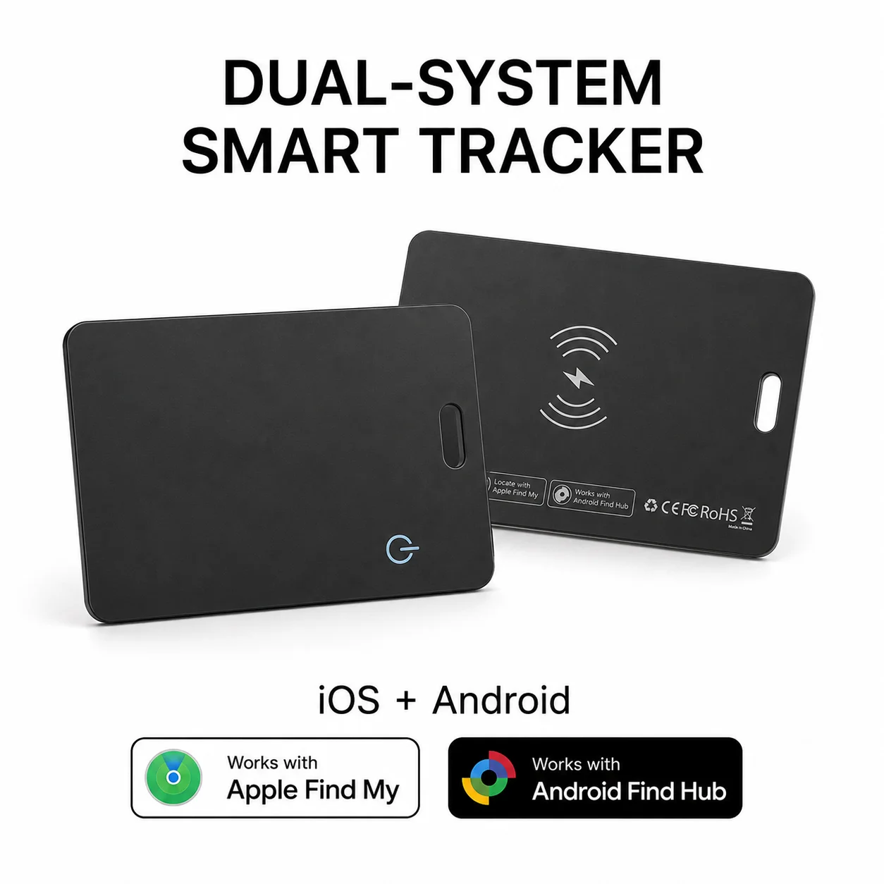 Carte de suivi de portefeuille, localisateur d'objets ultra-mince rechargeable, compatible iOS et Android, fonctionne avec Apple Find My, intelligent