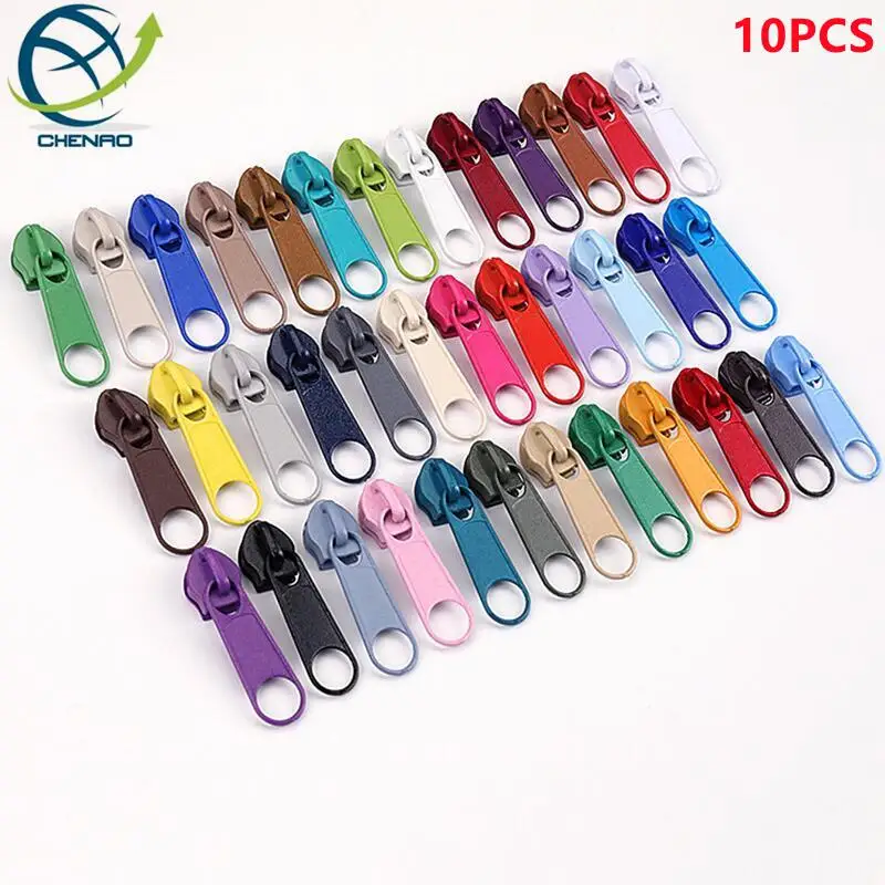 10Pcs/Set Mixed Color 5# Metal Nylon Zipper Slider Fashion Zipper Puller For DIY Handwork Bag Sewing Zipper Slider Tools