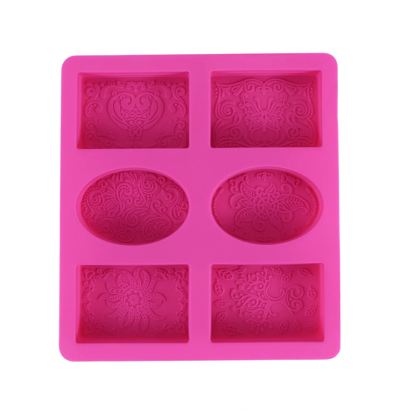 Silicone Soap Mold for Soap Making 3D 6 Forms Oval Rectangle Soap Mould Handmade Craft Flowers Bathroom Kitchen Soap Mold