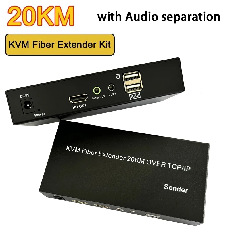 20km HDMI KVM Fiber Extender Via SC Fiber Cable TCP/IP Audio Video Transmitter and Receiver Converter Support PC Keyboard Mouse