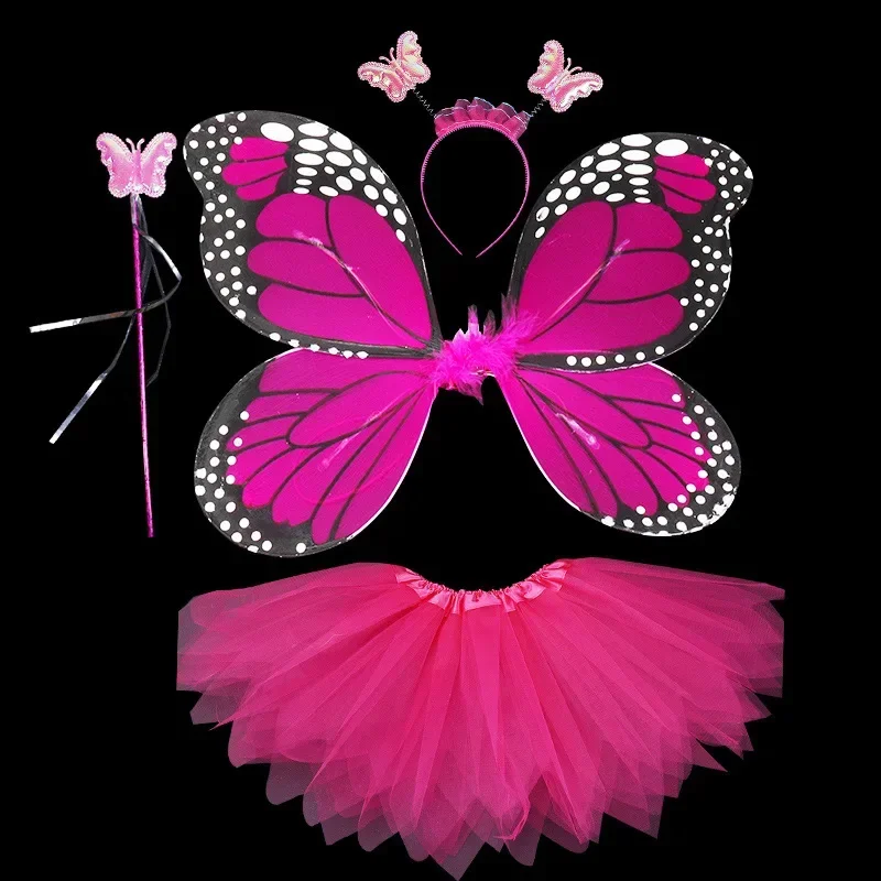4 pièces offre spéciale Halloween Cosplay fée ailes d'ange insecte thème Costume pour enfants filles ailes de papillon Costume