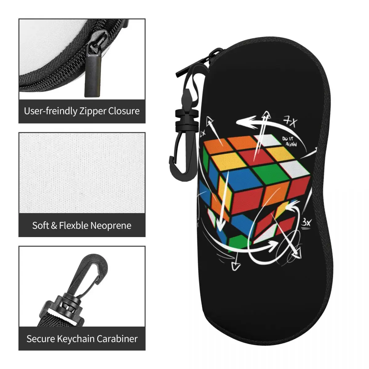 Rubiks Cube Mat Formula Sunglasses Soft Case Neoprene Zipper Geek Magic Gift Shell Eyeglass Case Protective Box For Glasses view 4
