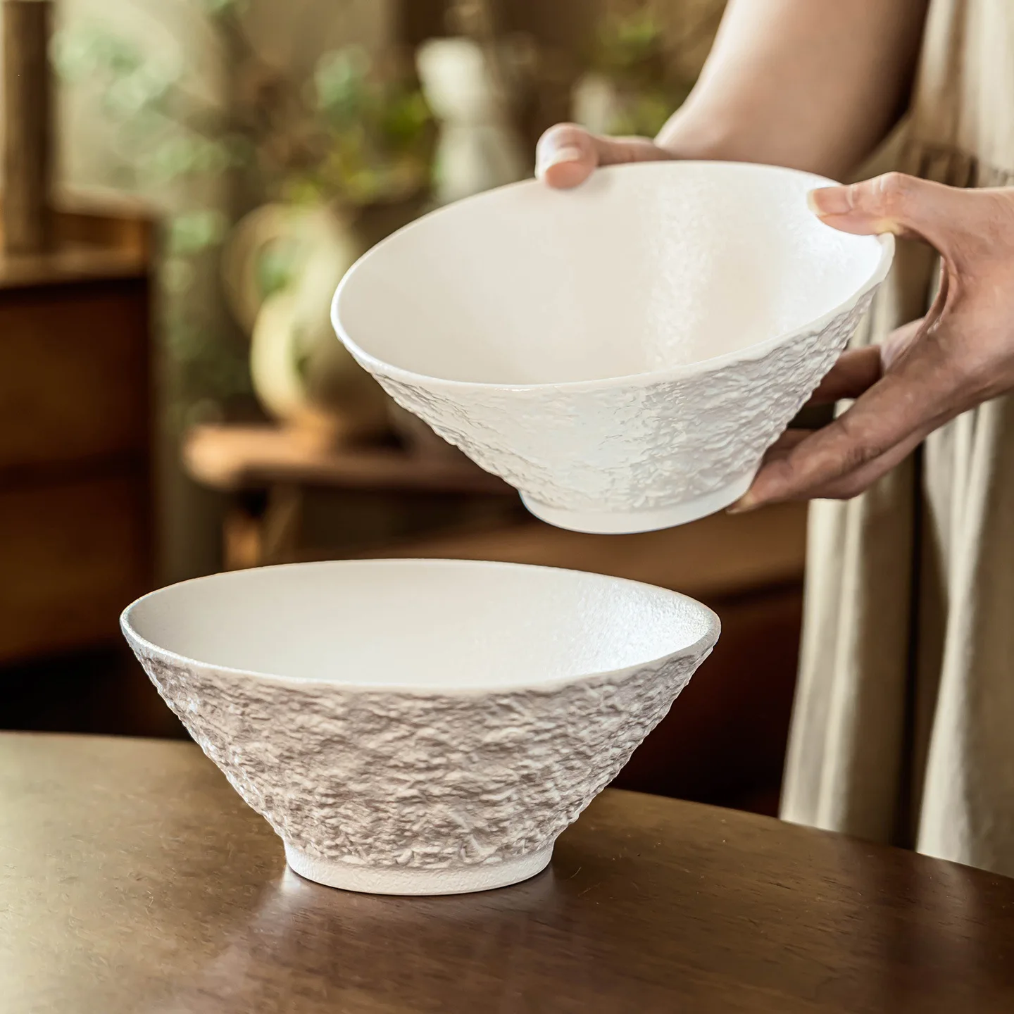 Luxury Rock Texture Ceramic Ramen Bowl Stoneware Soup Noodle Dish Home Dining Tableware