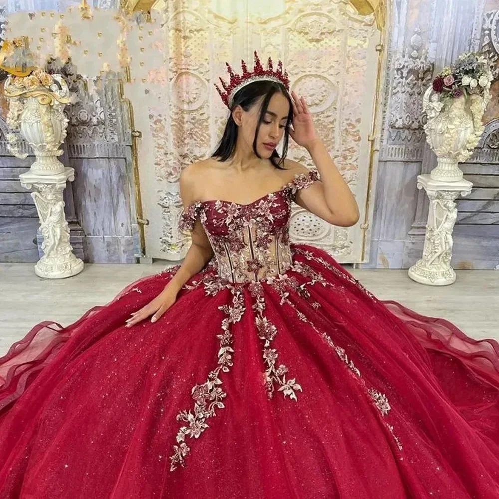 ANGELSBRIDEP Blingbling Tulle Burgundy Ball Gown Quinceanera Dresses For Special Events With Beading  Birthday Party Gown 2025