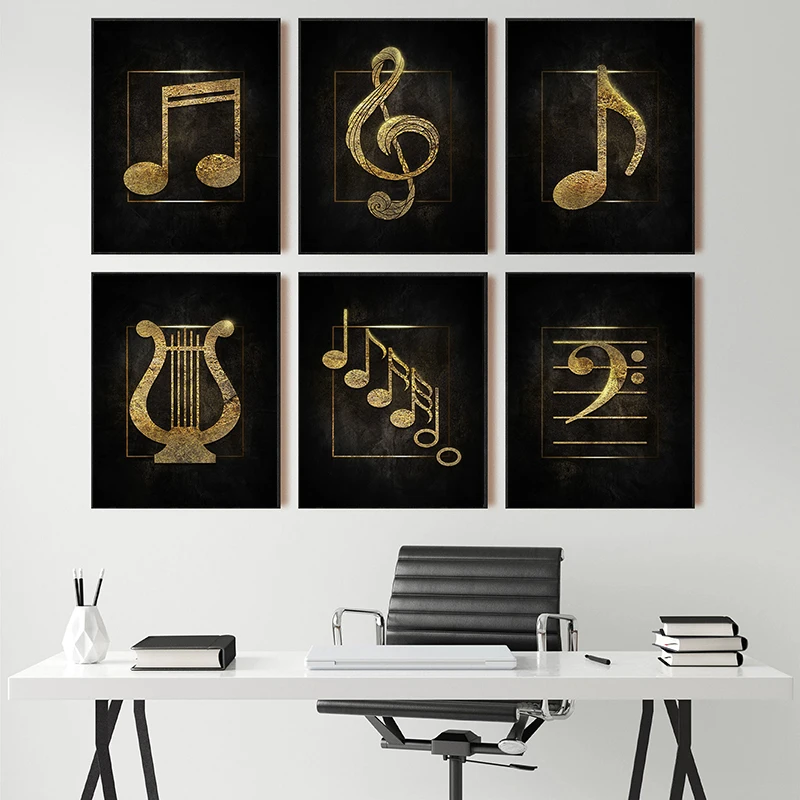 Black Golden Music Symbolic Canvas Painting Music Poster and Printing Nordic Wall Art Picture Living Room Home Decoration Mural