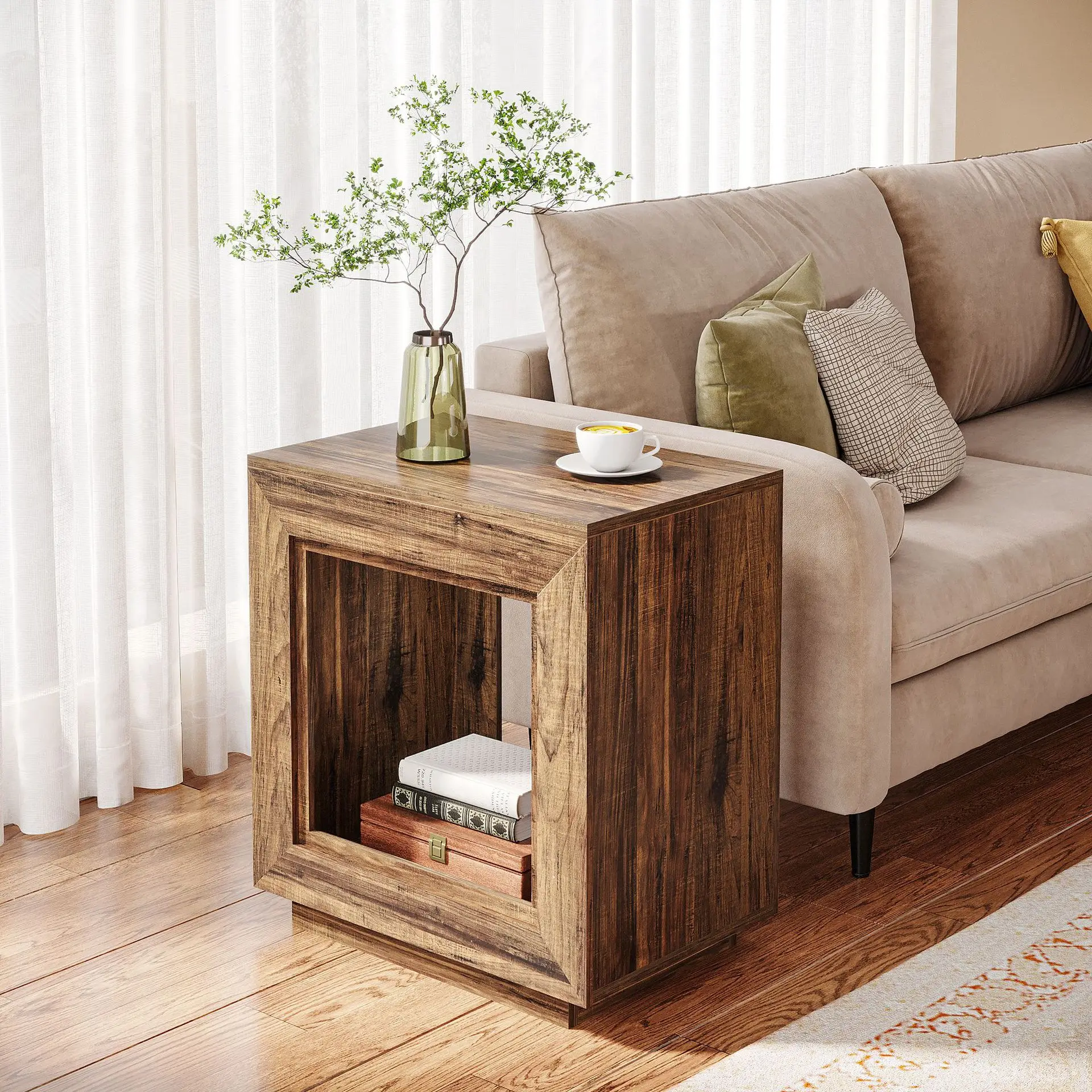 American country side table against the wall Square table B & B hotel side table Living room corner storage Movable sofa side ca