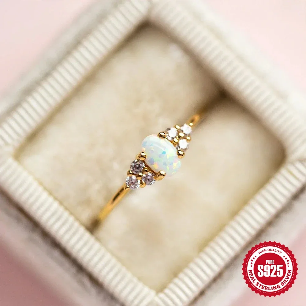 VAL cincin Opal api alami indah untuk wanita 925 perak mewah Oval cincin pertunangan pernikahan ulang tahun hadiah ulang tahun perhiasan