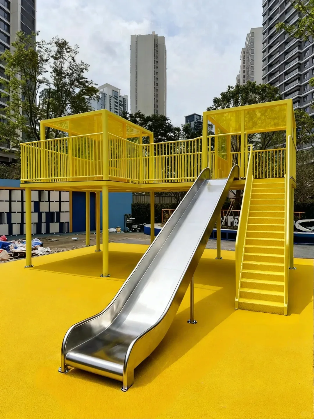 ty- SKSS Stainless Steel Slide Kids Outdoor Water Small Castle Toys Set with Mini Plane Over 500kg Capacity*