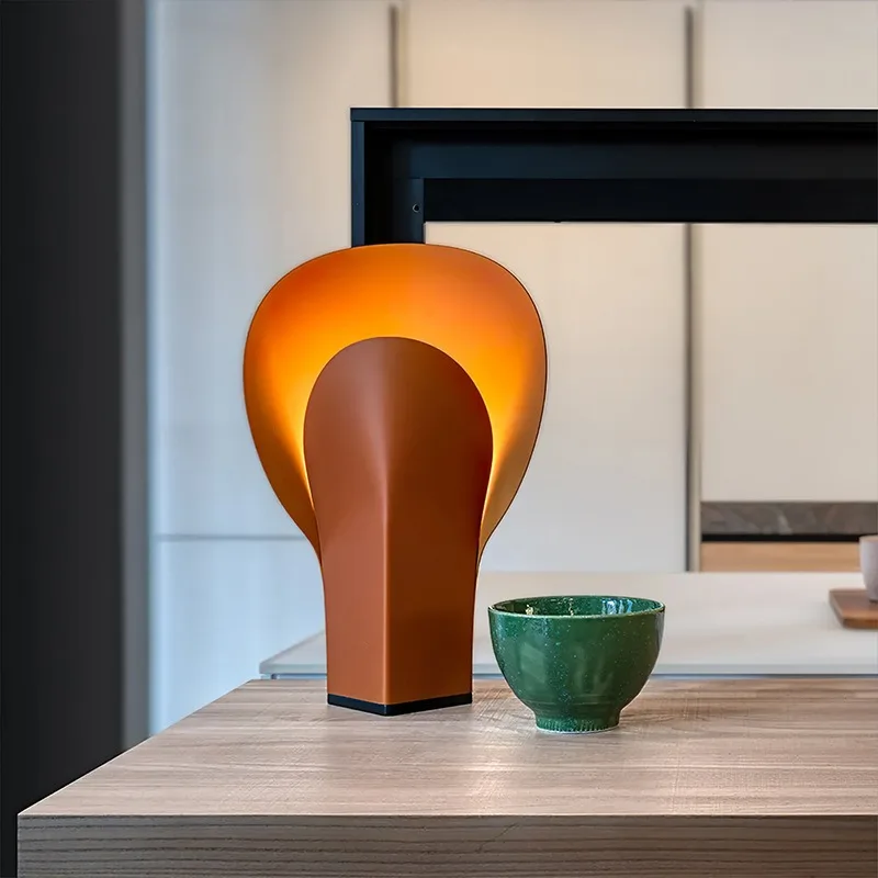 Denmark Caramel Orange Petal Table Lamp Modern Abstract Art Lighting Bedroom Office Study Home Decor Minimalist Small Desk Light