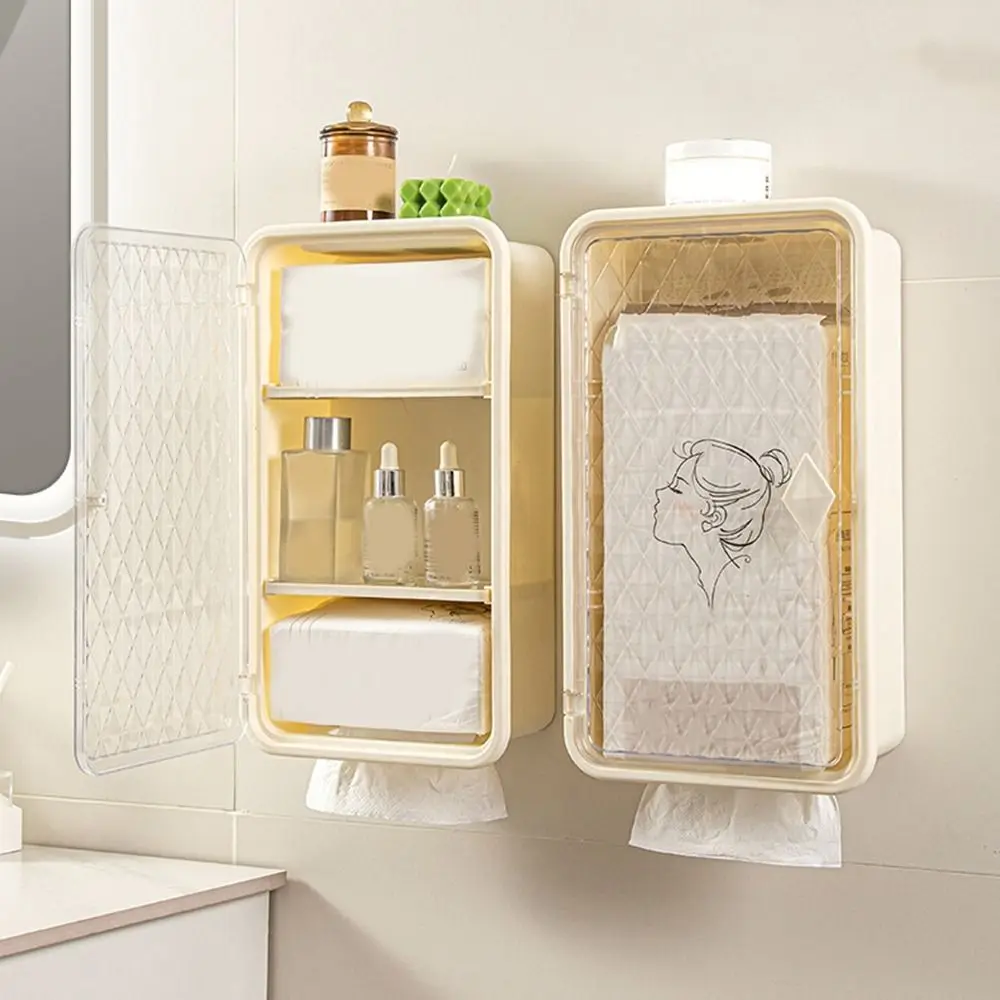 

Plastic Cosmetic Storage Box Large Capacity Wall Mounted Medicine Storage Box Space Saving Dustproof Extractable Tissue Box