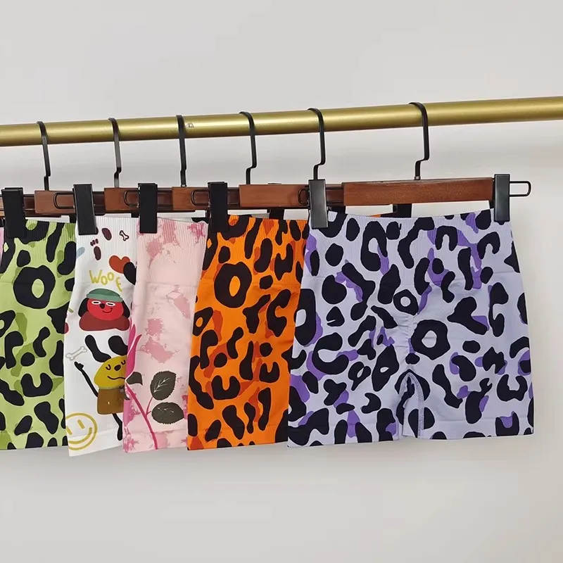 

Женские летние шорты для йоги в стиле граффити, цвета дофаминовых оттенков, с высокой талией, утягивающие живот и подтягивающие бедра, для фитнеса и тренировок