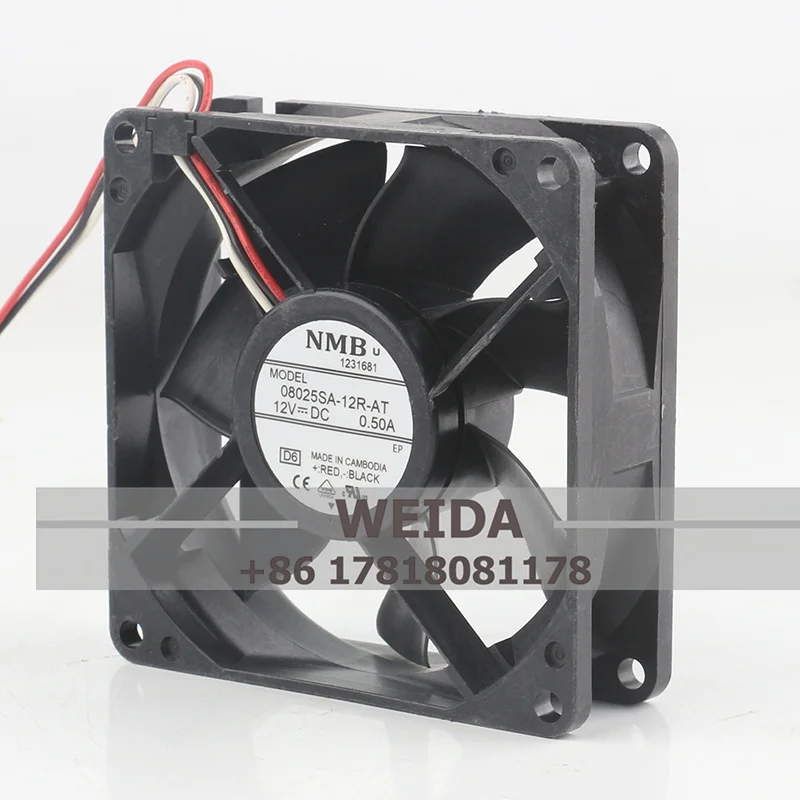 

NMB 24V 48V DC 12V 0.50A AC EC 8025 80X80X25MM 8CM Frequency Converter Ball Bearing 3-wire 08025SA-12R-AT Cooling Fan