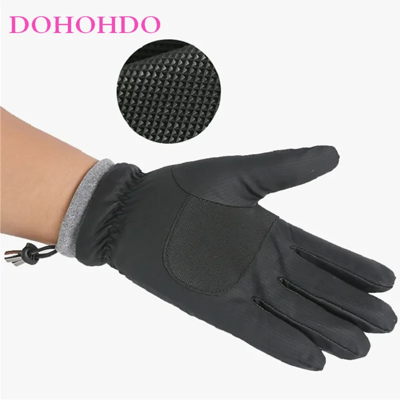 Męskie czarne rękawice zimowe do jazdy na nartach, na rower, wiatroodporne, wodoodporne, ocieplane aksamitem, motocyklowe rękawice skórzane Guantes Moto