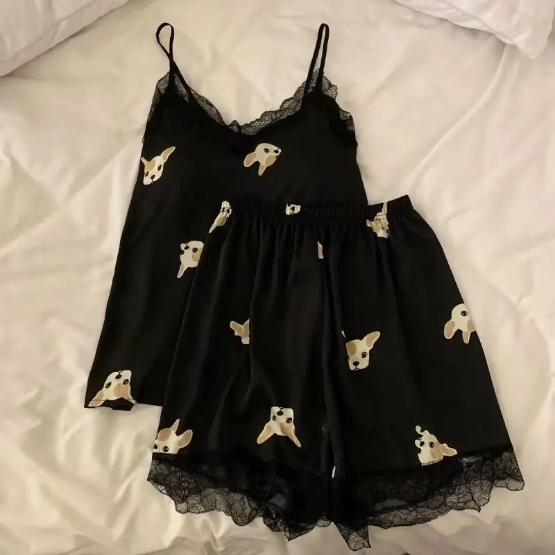 150kg Plus Size Women Cartoon Sleepwear Short Sets Cami&Short Pajamas PJ Sets 3XL Extra Large Size Summer Satin Loose Homewear