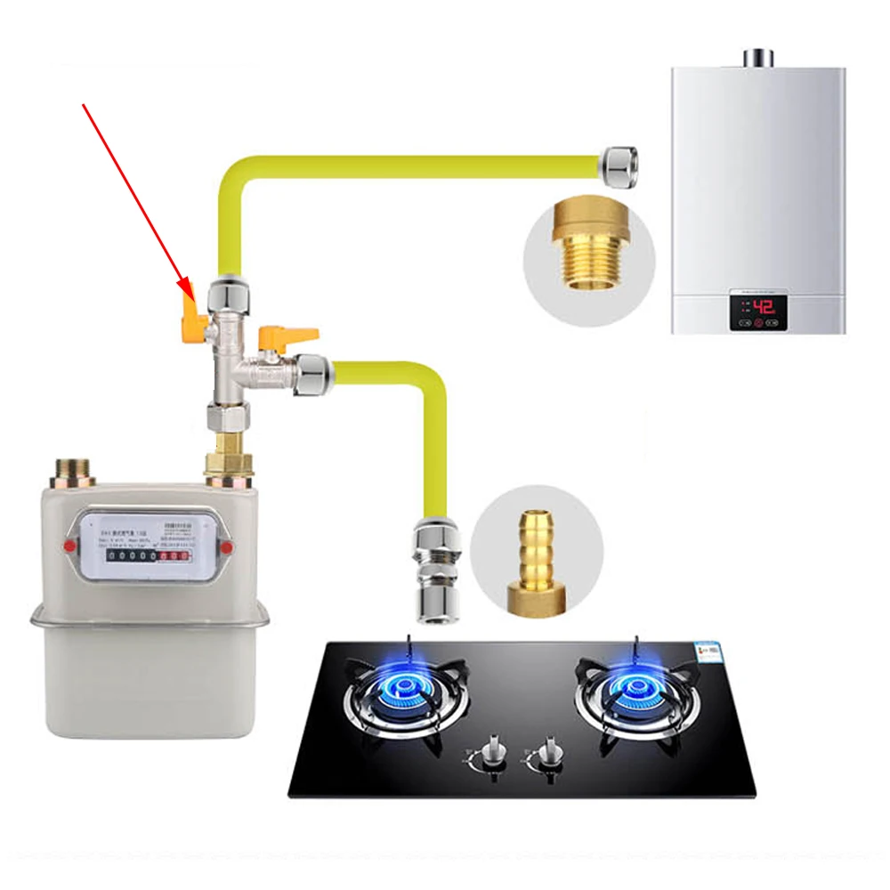 Shower switching valve 20mm/1/2in diameter interface gas ball valve tee structure brass shower adapter