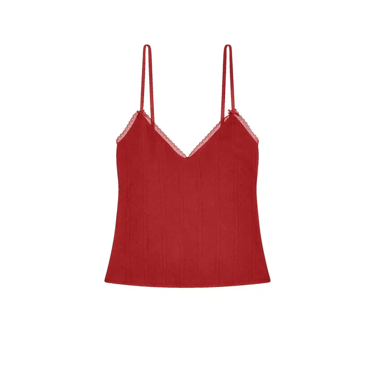 Canotta rossa sexy in pizzo Canotta alla moda casual Top versatile in puro cotone per uso domestico e all'aperto