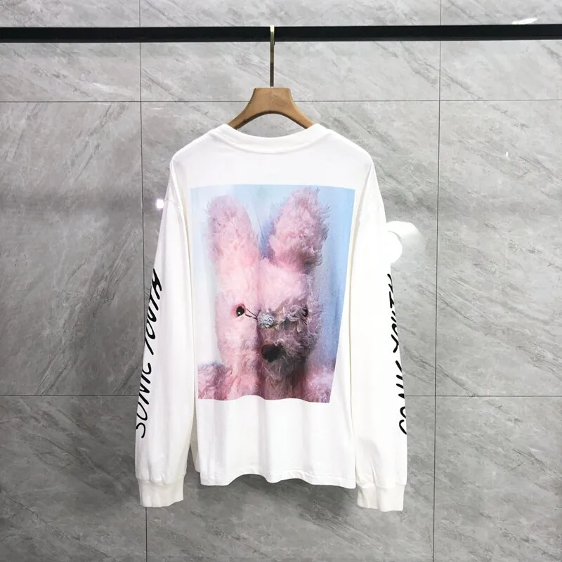 Wasteland Style Doll Printing Tee Hand-painted Spray Dirty Washing Water Kanye West Tops Long Sleeve T-shirt for Men Clothing
