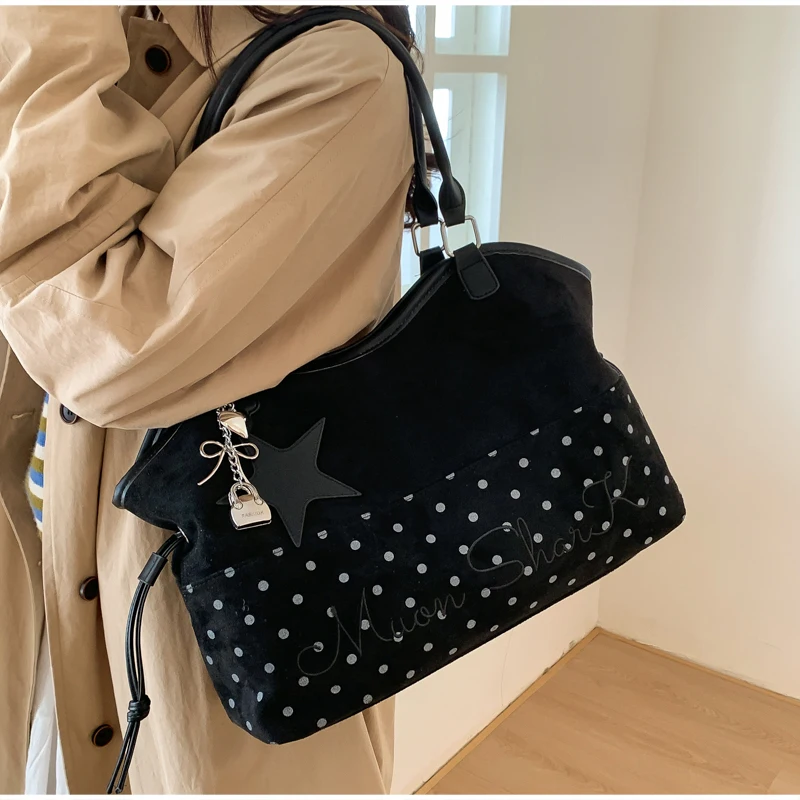 Star-print Polka Dot Tote Bag Harajuku Sweet Women's Letter Embroidery Large Capacity Shoulder Bag Blue Underarm Bag Handbag view 6