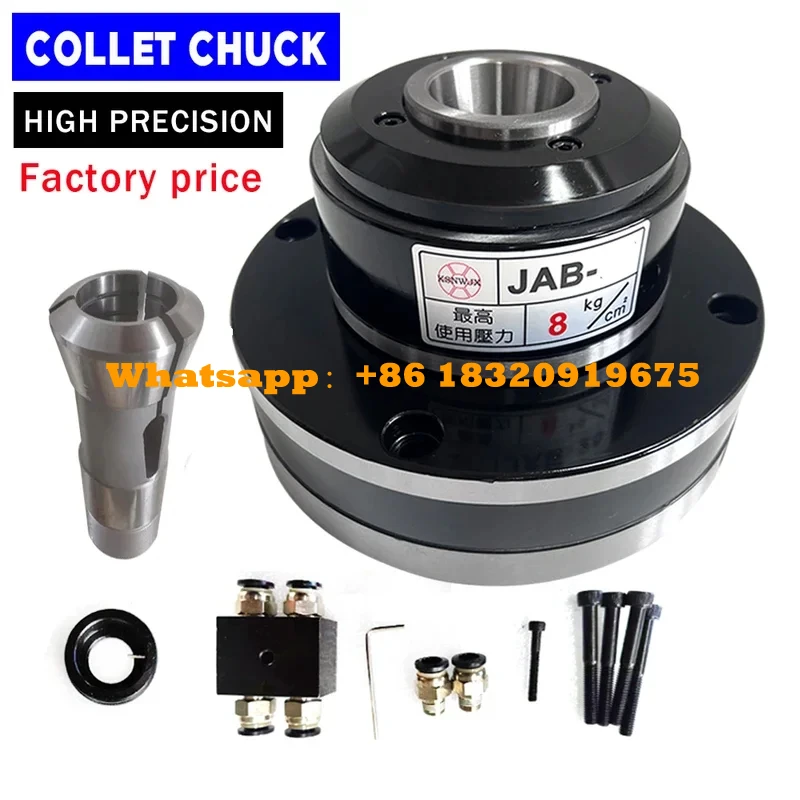 JAB-15 Pneumatic Collet Chuck With Collets For CNC Lathe Small Push-Forward Pneumatic Rotary Chuck