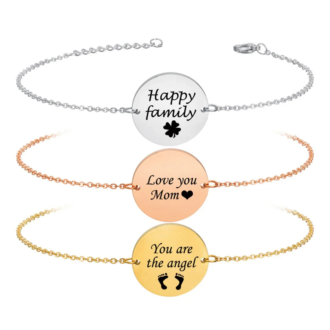 Custom Engraved Photo Name Date Chain Bracelet Stainless Steel Personalized ID Tag Round Coin Bracelet For Women Kids Gift