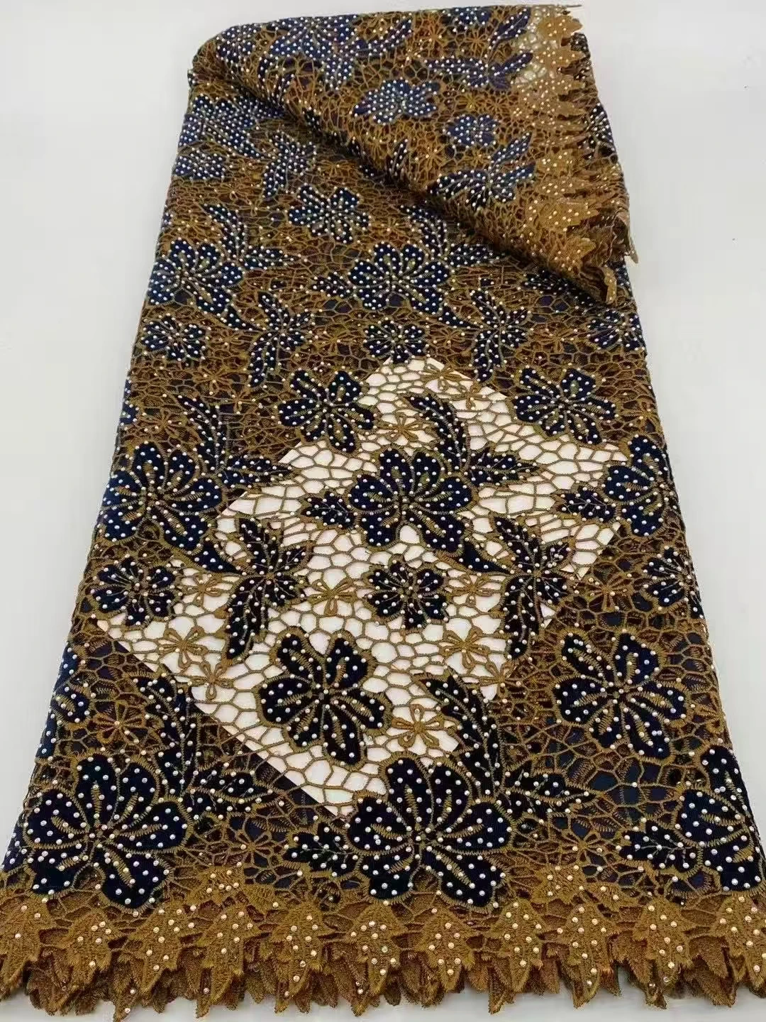 African Guipure Cord Lace Fabric with Nigerian Stones Water Soluble High Quality for Sewing Women's Dresses Sewing