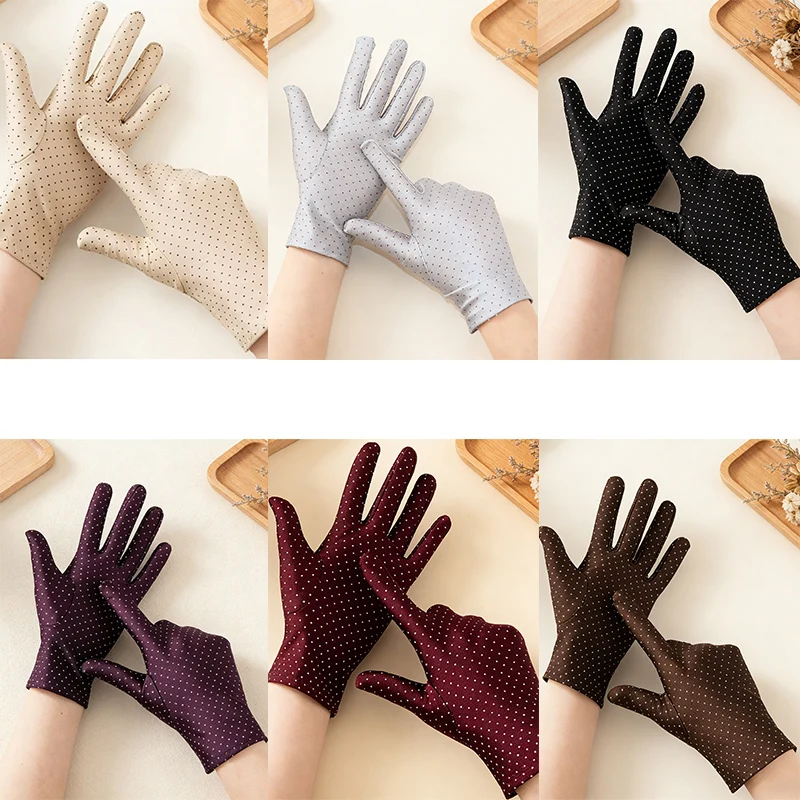 Thin Spring and Summer Gloves with High Elasticity, Small Wave Dot Spandex, Men's and Women's Etiquette Gloves, Dance Gloves, Driving Gloves