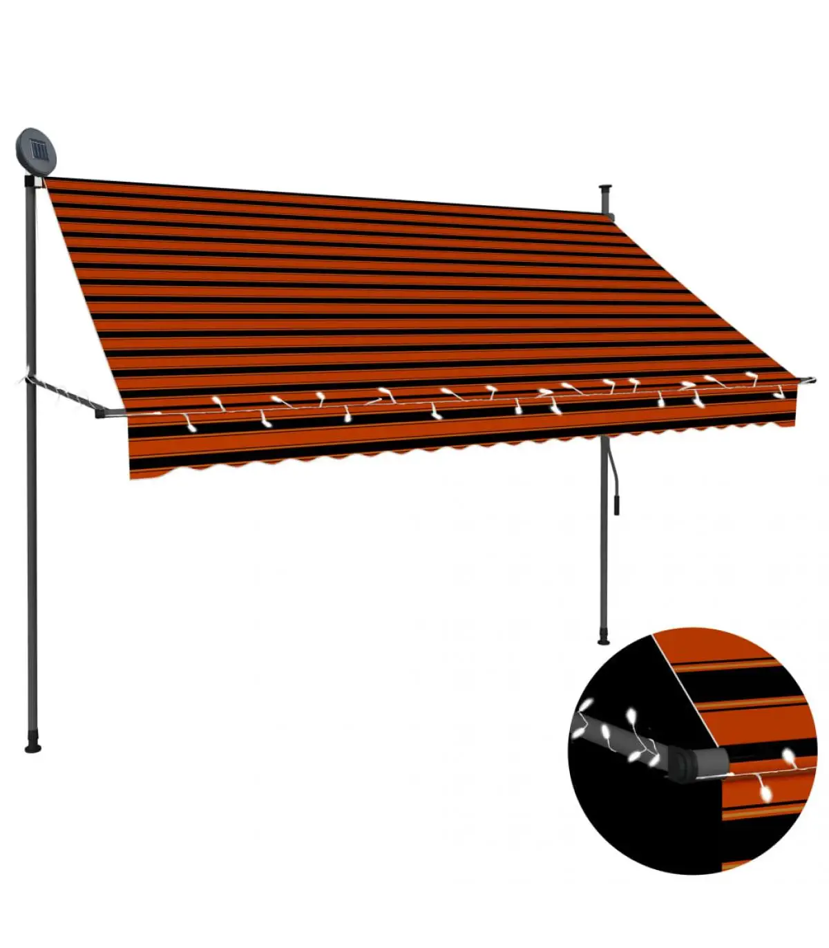 Awnings retractable manual awning with orange and brown LED 250 cm