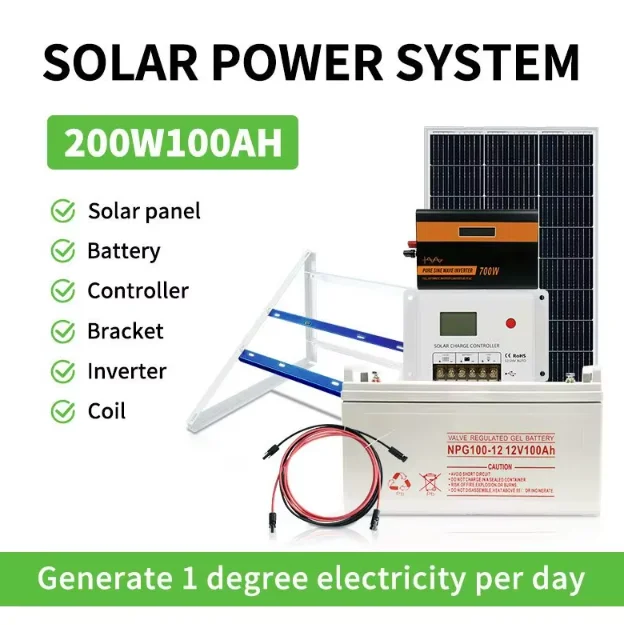 Plug And Play  SystemComplete 200W Balcony  System 12V 100Ah Battery Kit With 700W Inverter MPPT Controller For Home E