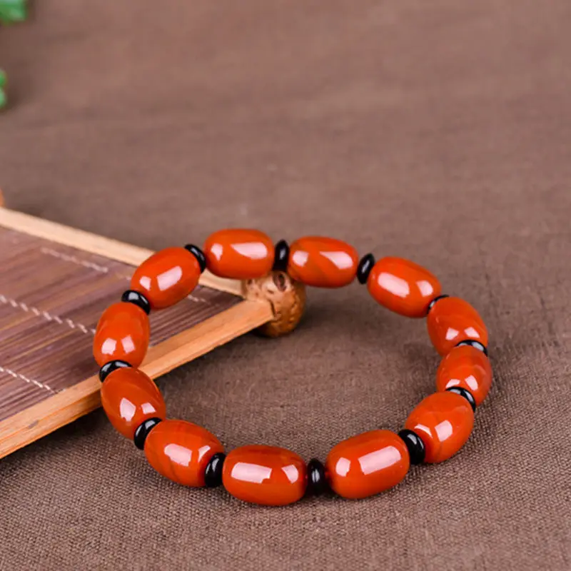 Gelang Batu Akik Merah Selatan Asli, Bahan Baoshan dan Sichuan Liangshan, Kesemek Asli Daging Penuh Merah Api Penuh Warna