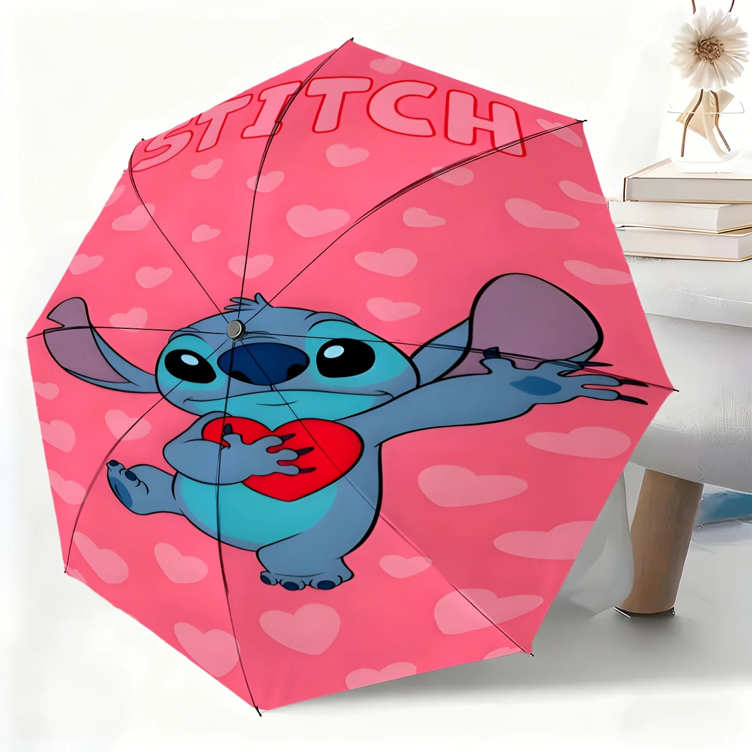 

1pc Disney Stitch Cartoon Character Automatic Umbrella, All-weather Dual-purpose Umbrella Suitable for All Occasions, Portable