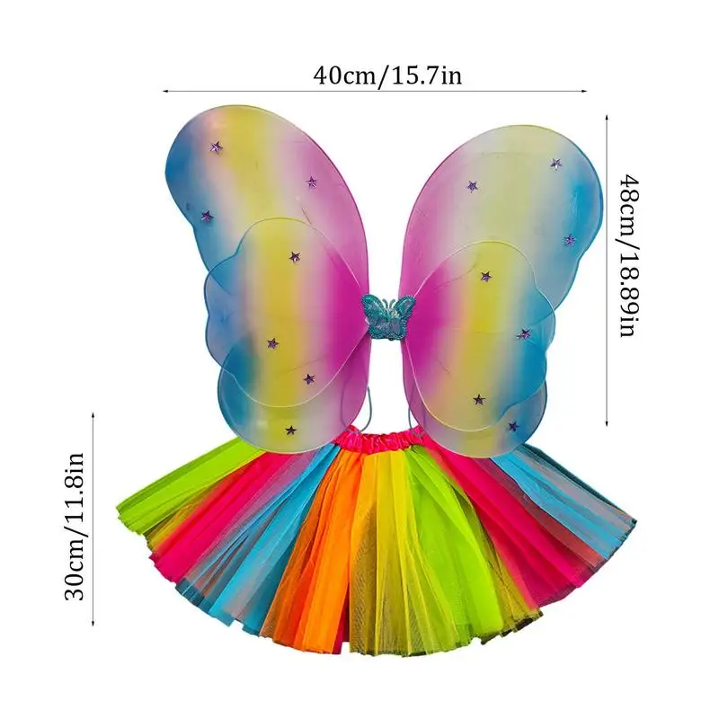 Feenkostüm für Mädchen, Feenkostüme für Kinder mit Lichtern, 4-teiliges Lichtern, Feenflügel-Packung, Schmetterlingsstab, Cosplay