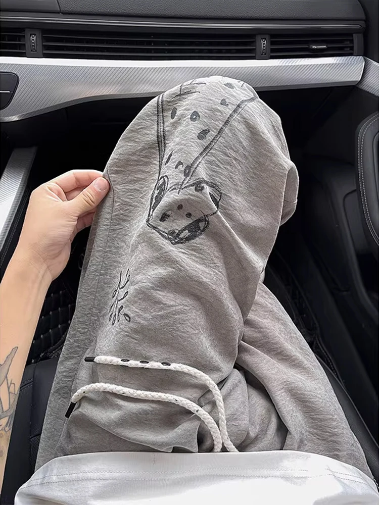 

Hand-Painted Dog Print Ice Silk Qui-Dry Wide Leg Pants Men Women Summer Thin Lazy Drapey Loose Fit Casual Trousers