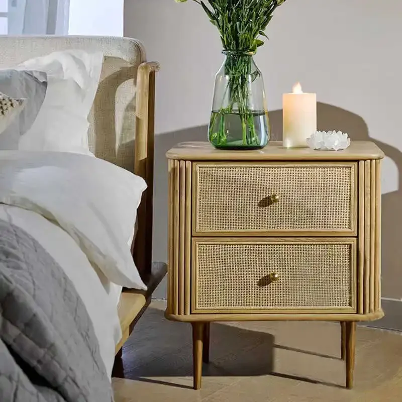 طاولة بجانب السرير من الخشب الصلب الاسكندنافي، درج مزدوج، بسيط وحديث، إقامة منزلية لغرفة النوم المنزلية، درج بجانب السرير، صندوق تخزين #2