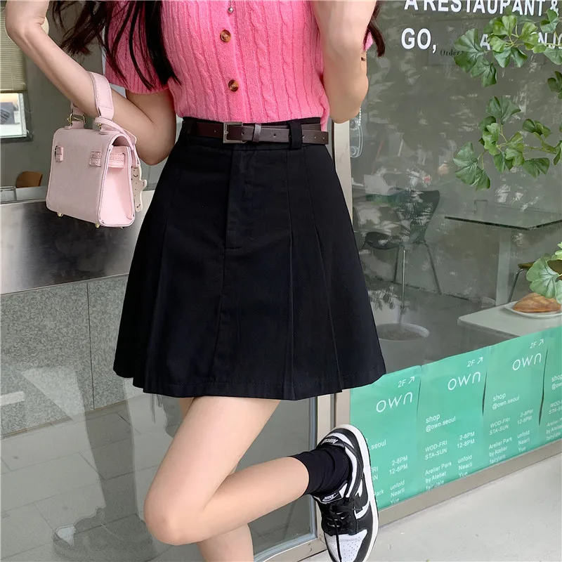 Pleated Skirts Women Solid Design Fashion Simple Japanese Style Teens Mini High Waist All-match Streetwear Summer Cozy Faldas