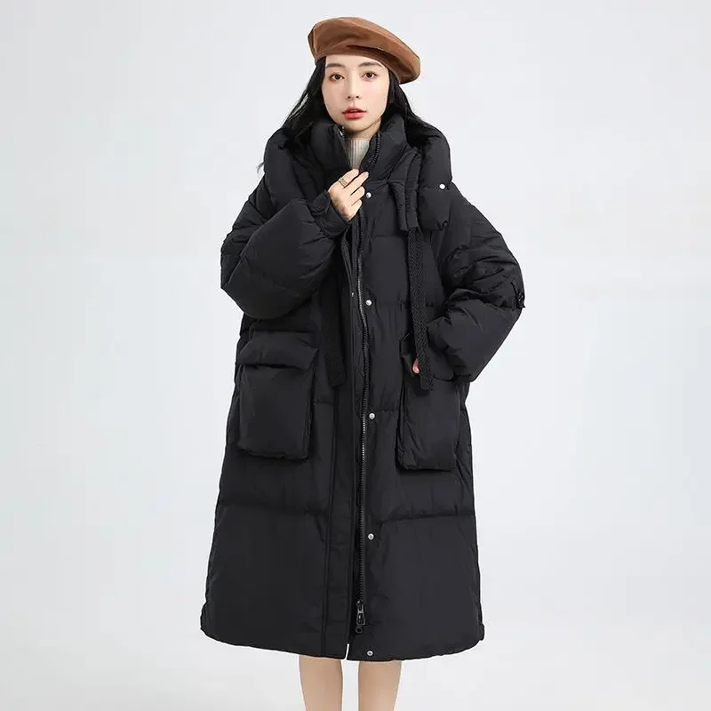 Veste doudoune ample à capuche en duvet de canard blanc pour femme, nouvelle collection hiver 2025