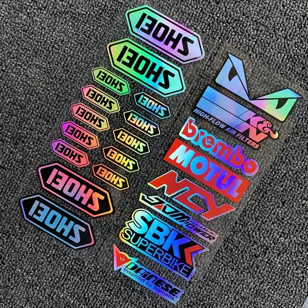 Colorful Laser Motorcycle Decorative Decals Racing Sponsor Logo Stickers Helmet Dirt Bike Body Modification Waterproof Sunproof