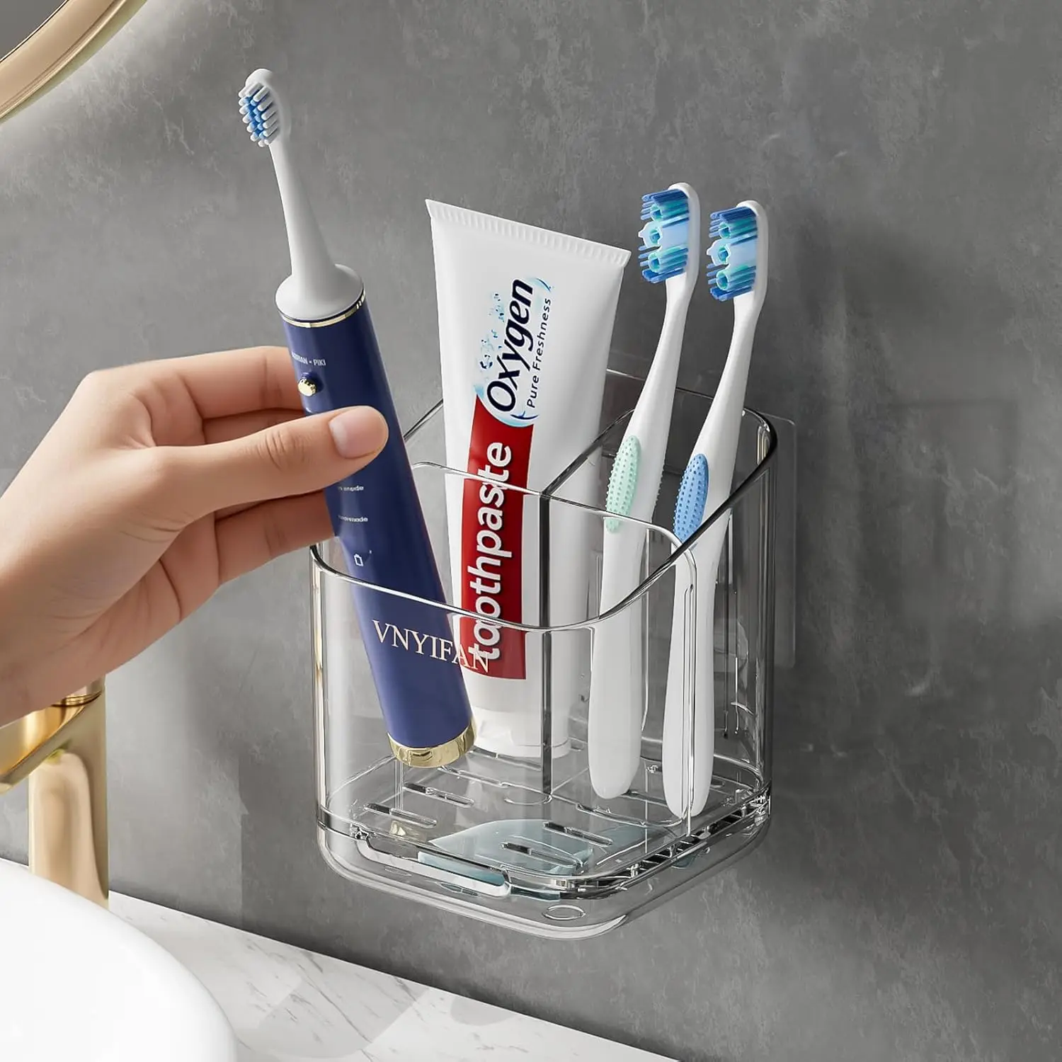 

Toothbrush Holders for Bathrooms, 3 Slots Detachable Electric Toothbrush Holder Wall Mounted with Divider, Removable Tooth Brush