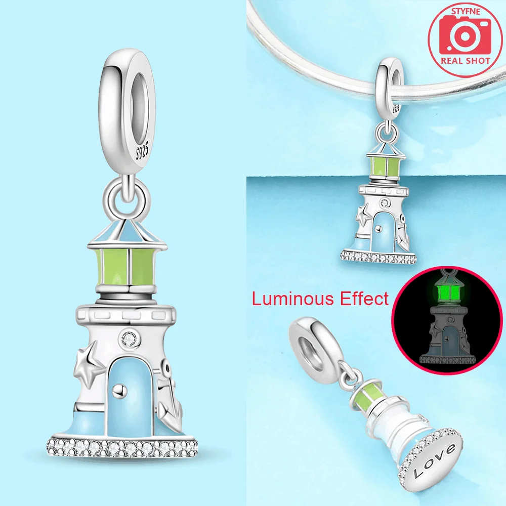 925 Sterling Silver Lighthouse Charms Beads Fit Original Bracelets Bag Keychain Earring Pendant Diy Women Jewelry Gift