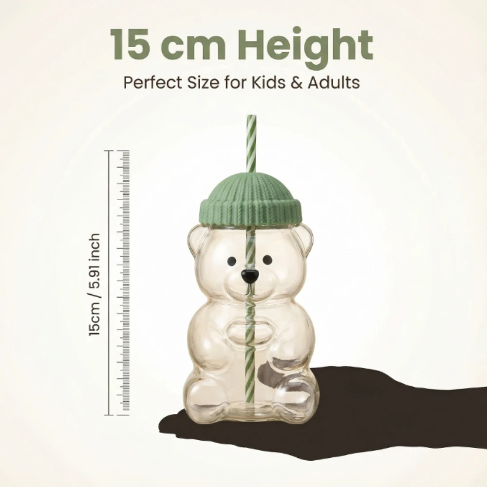 

500ML Food Plastics Cute Bear Shaped Coffee Mug Cute Bear Mug Glass Cup with Straw Transparent Creative Milk Coffee Water Cups