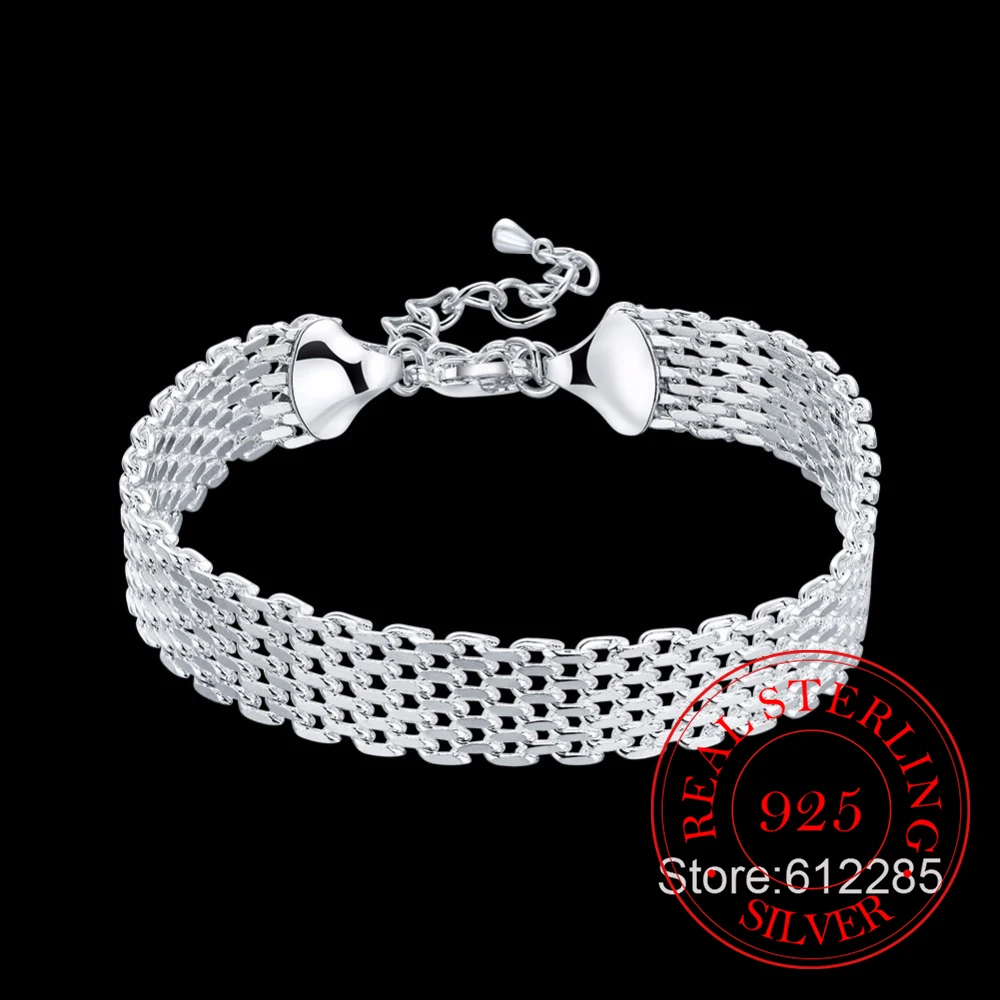 Real 925 Sterling Silver Soft Watchband Charm Bracelet & Bangles Women's Fashion Chain Bracelet Fine Jewelry Pulseiras De Prata