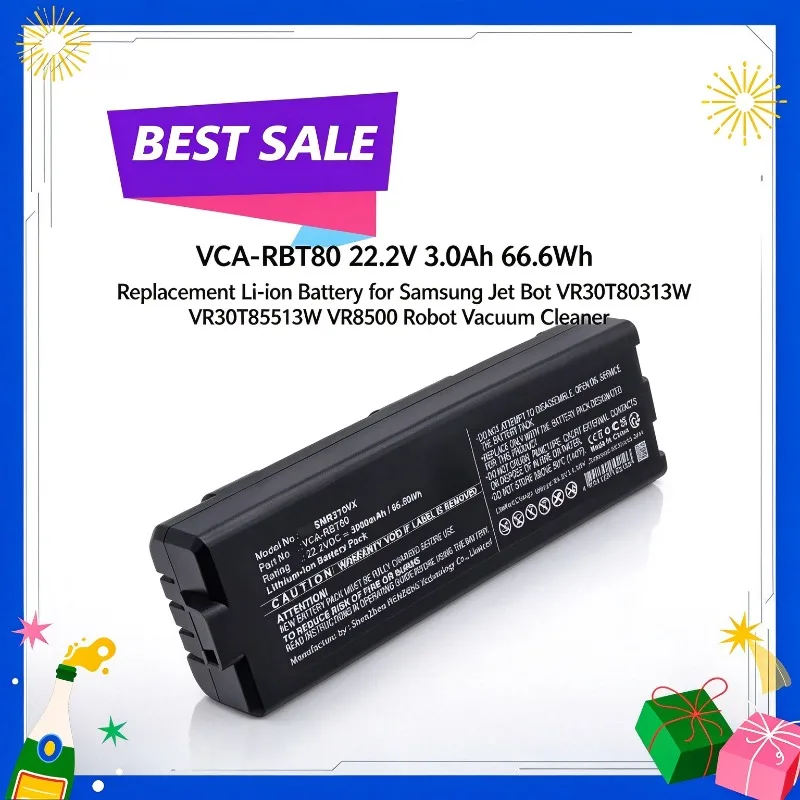 VCA-RBT80 22.2V 3.0Ah 66.6Wh Replacement Li-ion Battery for Samsung Jet Bot VR30T80313W VR30T85513W VR8500 Robot Vacuum Cleaner