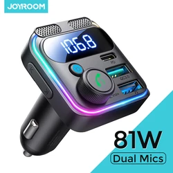 Joyroom bluetooth 5,3 auto fm sender 48w pd & qc 3,0 auto ladegerät adapter bluetooth & u disk dual mics freihändig anrufen