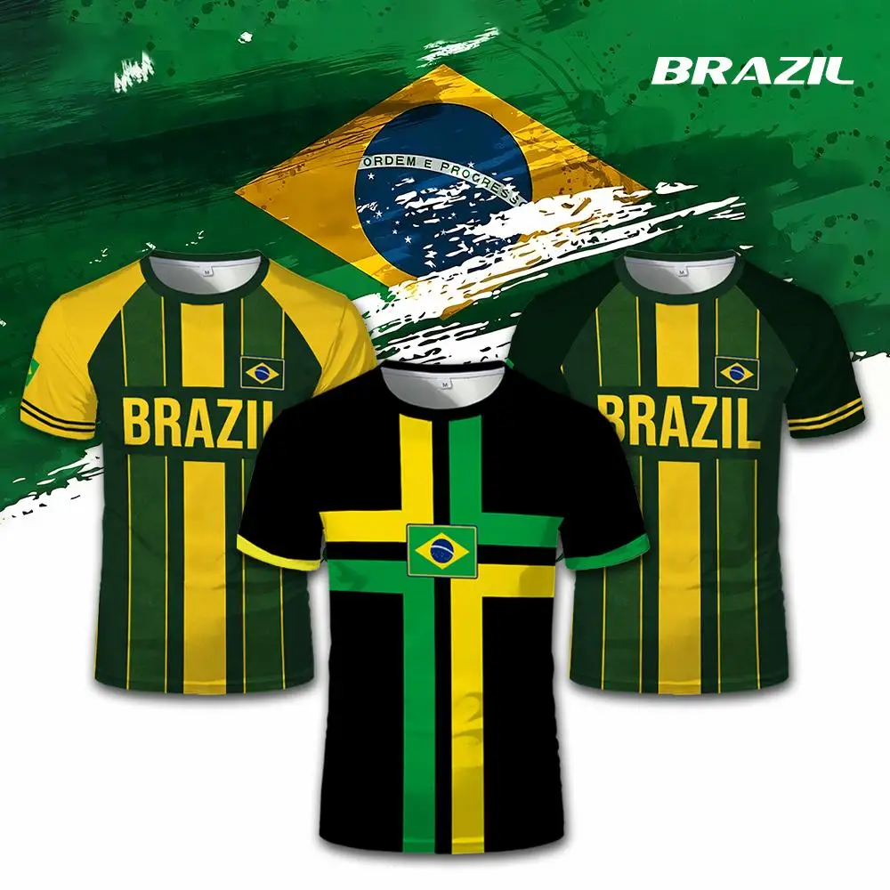 

Brazilian Style Printed Football T-shirts Men's And Women's Sports Quick-drying Jersey Brazil Flag Graphic Short-sleeved Tees