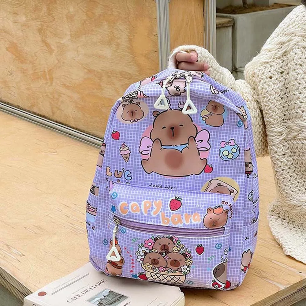 Thickened Capybara Backpack Wide Straps Nylon Cartoon Animal Daypack Foldable Multi Functional Large Capacity School Bag Unisex