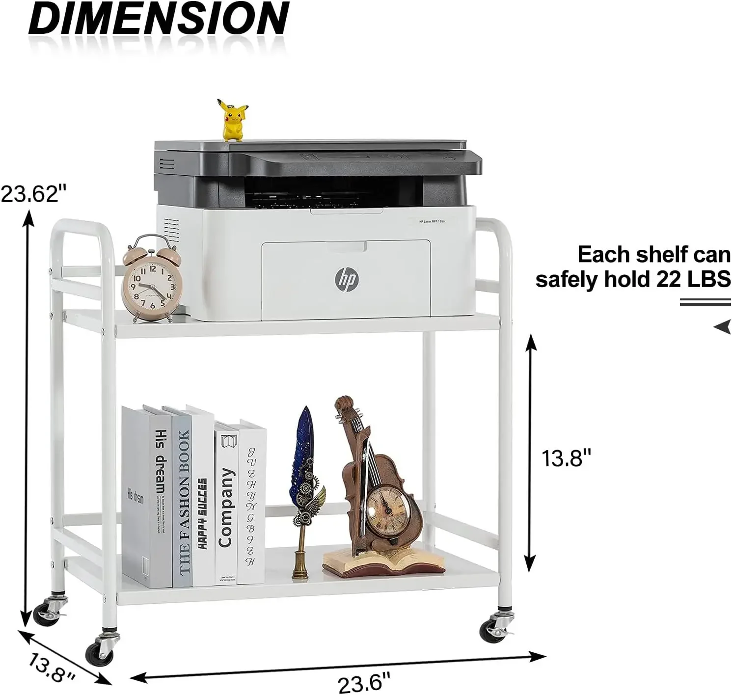 

2-уровневая подставка для принтера под столом с местом для хранения, стеллаж для хранения в микроволновой печи, металлическая тележка для принтера на колесиках для домашнего офиса, белая