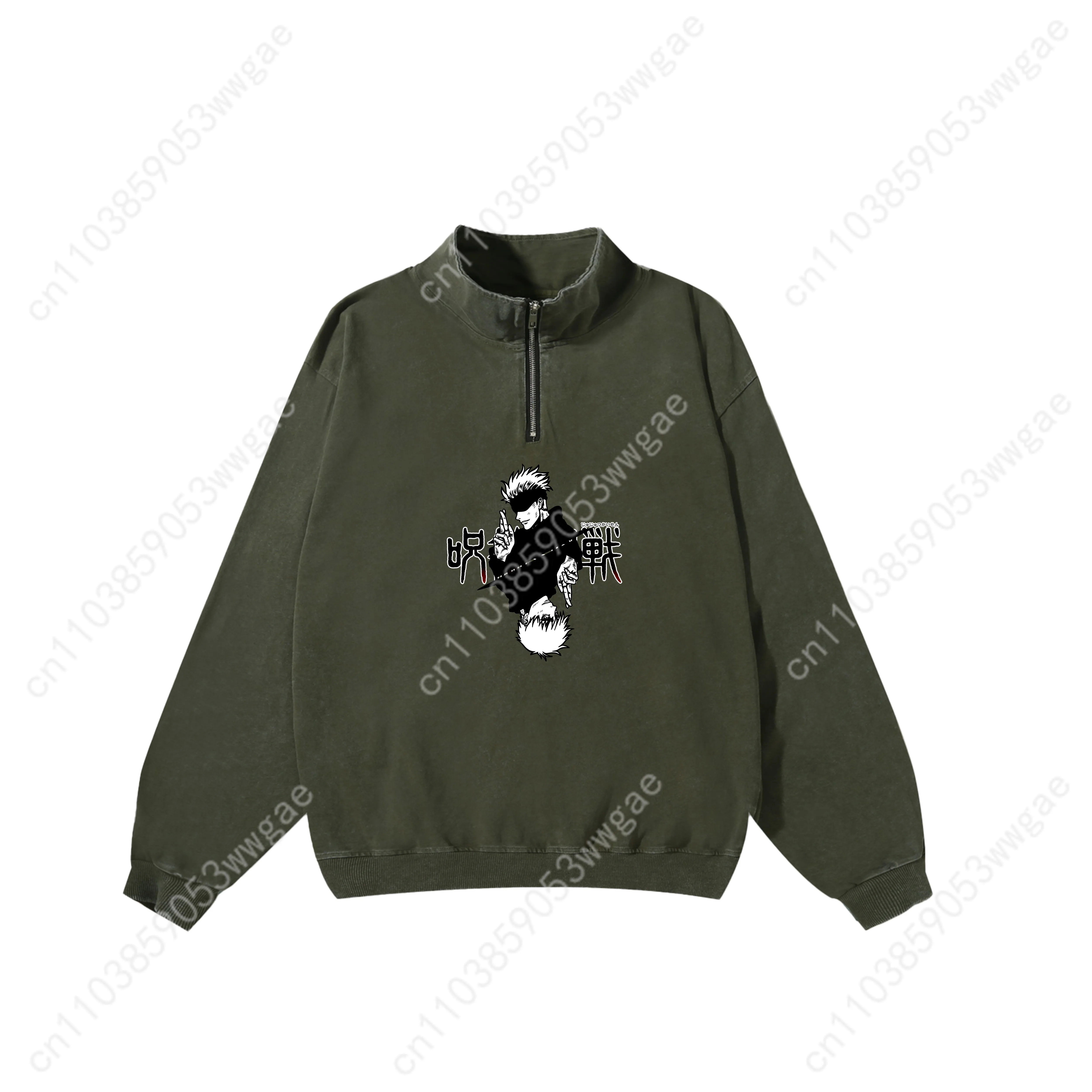 Gojo-Sudadera Retro para hombre y mujer, jersey Vintage para adolescentes, sudadera con media cremallera, Top personalizado de Anime, camisetas de manga larga