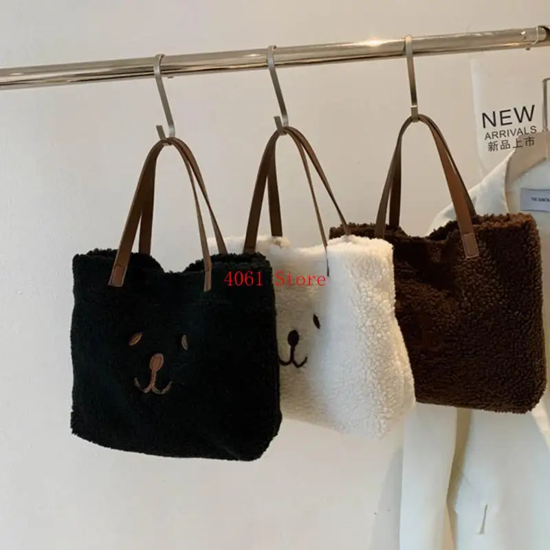 Cartoon Bear Tote Vintage Large Capacity Clutch Bag Lightweight Plush Handbag