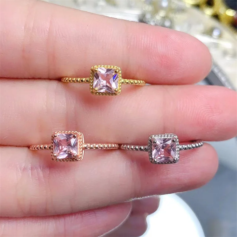 

Original 925 Silver Morganite Square Shape Ring Wedding Ring for Women Female Engagement Ring Birthday Gift Fine Jewelry